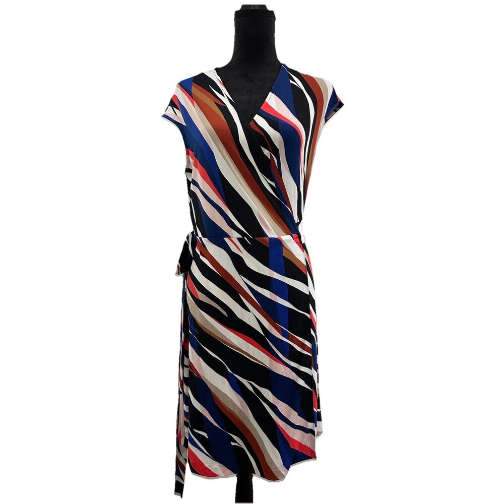 Vince Camuto Women Large Dress Multicolor True Wrap V Neck Sleeveless
